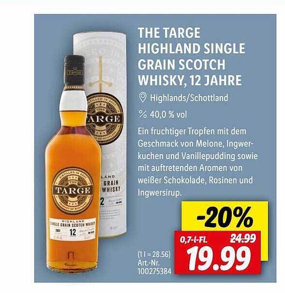 The Targe Highland Single Grain Scotch Whisky, 12 Jahre Angebot bei Lidl