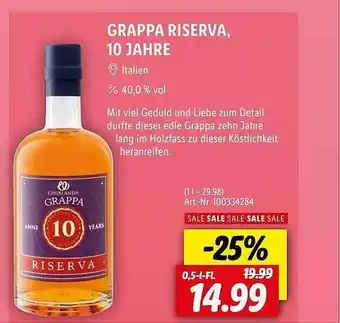 Lidl Grappa Riserva, 10 Jahre Angebot