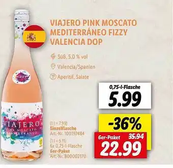 Lidl Viajero Pink Moscato Mediterráneo Fizzy Valencia Dop Angebot