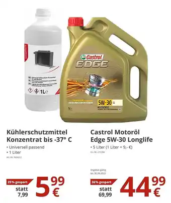 A.T.U. Kühlerschutzmittel Konzentrat Bis -37° C Oder Castrol Motoröl Edge 5w-30 Longlife Angebot