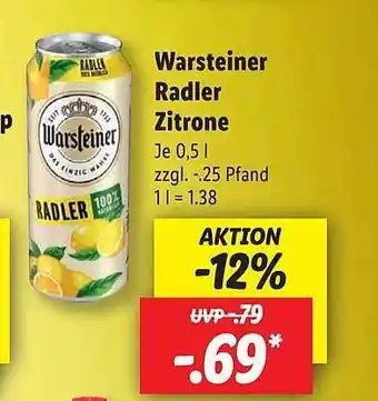 Lidl Warsteiner Radler Zitrone Angebot