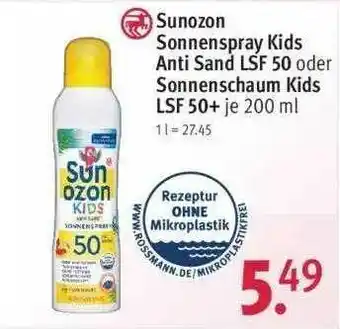 Rossmann Sunozon Sonnenspray Kids Anti Sand Lsf 50 Oder Sonnenschaum Kids Lsf 50+ Angebot