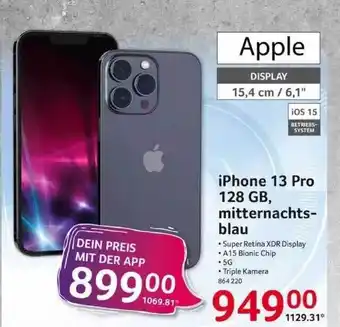 Selgros Apple Iphone 13 Pro 128 Gb, Mitternachtsblau Angebot