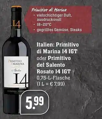 Edeka Italien: Primitivo Di Marina 14 Igt Oder Primitivo Del Salento Rosato 14 Igt Angebot