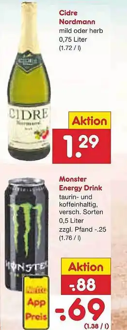 Netto Marken-Discount Cidre Nordmann Mild, Herb Oder Monster Energy Drink Angebot