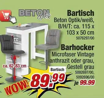 Poco Beton Optik Bartisch, Barhocker Angebot