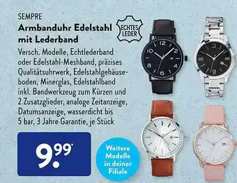 Aldi Süd Sempre Armbanduhr Edelstahl Mit Lederband Angebot