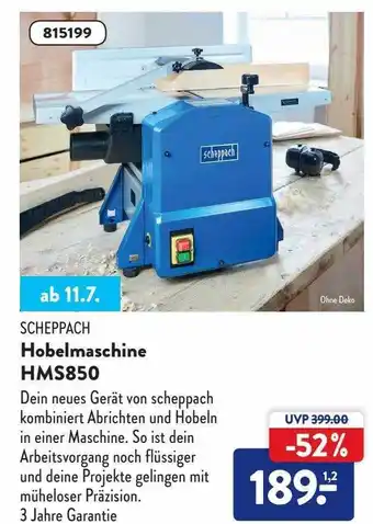 Aldi Nord Scheppach Hobelmaschine Hms850 Angebot