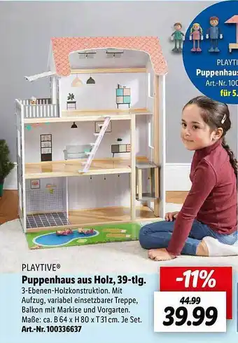 Lidl Playtive Puppenhaus Aus Holz 39-tlg Angebot