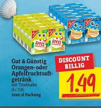 NP Discount Gut & Günstig Orangen- Oder Apfelfruchtsaft-getränk Angebot