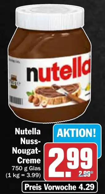 AEZ Nutella Nuss Nougat Creme 750 g Glas Angebot