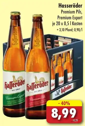 Lösch Depot Hasseröder Premium Pils, Premium Export  20x0,5 L Kasten Angebot