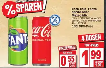 Edeka Coca-Cola, Fanta, Sprite oder Mezzo Mix 0,33 L DPG Dose Angebot