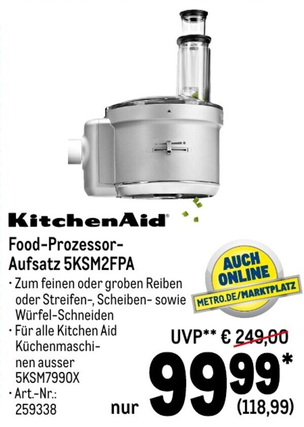 KitchenAid Food Prozessor Aufsatz 5KSM2FPA Angebot bei METRO