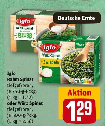 REWE Iglo rahm spinat oder würz spinat Angebot