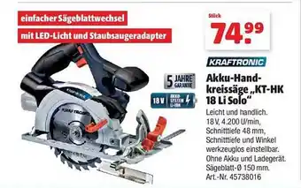 Hagebau Kraftronic Akku-handkreissäge „kt-hk 18 Li Solo“ Angebot