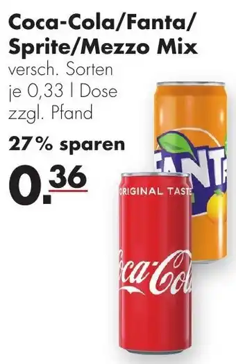 Handelshof Coca-Cola, Fanta, Sprite oder Mezzo Mix 0,33 L Dose Angebot