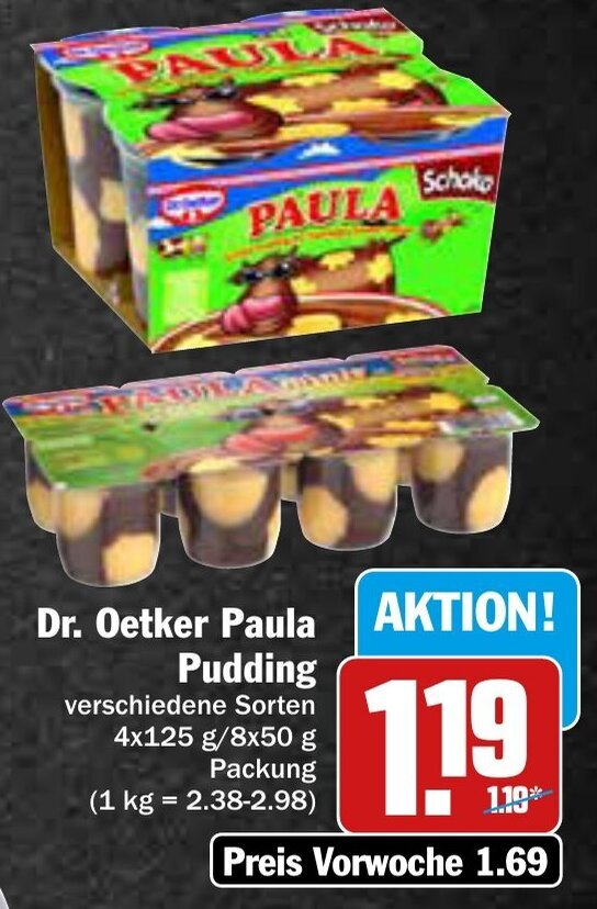 Dr. Oetker Paula Pudding 4x125 g/ 8x50 g Packung Angebot bei AEZ