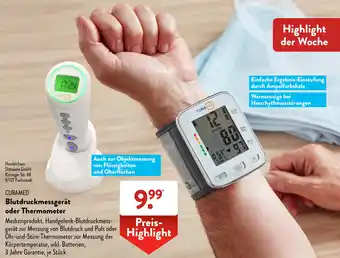 Aldi Süd Curamed Blutdruckmessgerät oder Thermometer Angebot