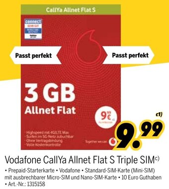 MEDIMAX Vodafone CallYa Allnet Flat S Triple Sim Angebot