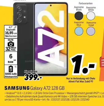 MEDIMAX Samsung Galaxy A72 128 GB Angebot