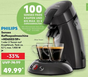 Kaufland Philips Senseo Kaffeepadmaschine HD6553/59 Angebot