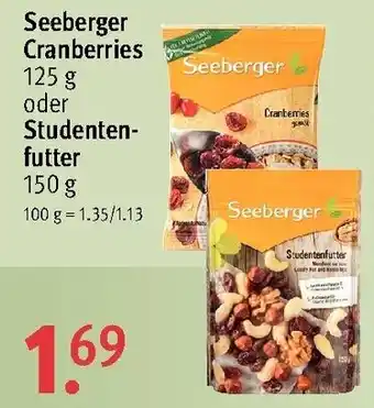 Rossmann Seeberger Cranberries 125g oder Studentenfutter 150g Angebot