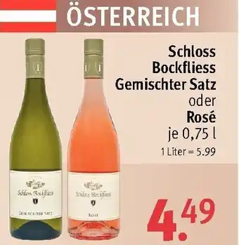 Rossmann Schloss Bockfliess Gemischter Satz oder Rosé 0,75L Angebot