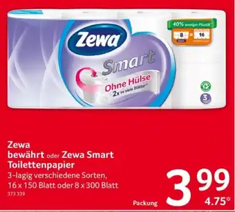 Selgros Zewa bewährt oder Zewa Smart Toilettenpapier 3-lagig, 16x150/8x300 Blatt Angebot