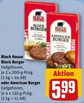 REWE Block House Block Burger 2x200 g oder American Burger 4x125 g Pckg. Angebot