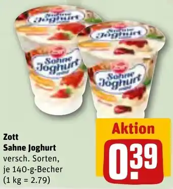 REWE Zott Sahne Joghurt 140 g Becher Angebot