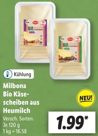 Lidl Milbona Bio Käsescheiben aus Heumilch 120 g Angebot