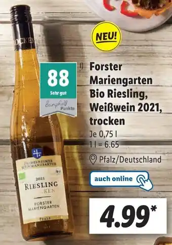 Lidl Forster Mariengarten Bio Riesling, Weißwein 2021, trocken 0,75 L Angebot