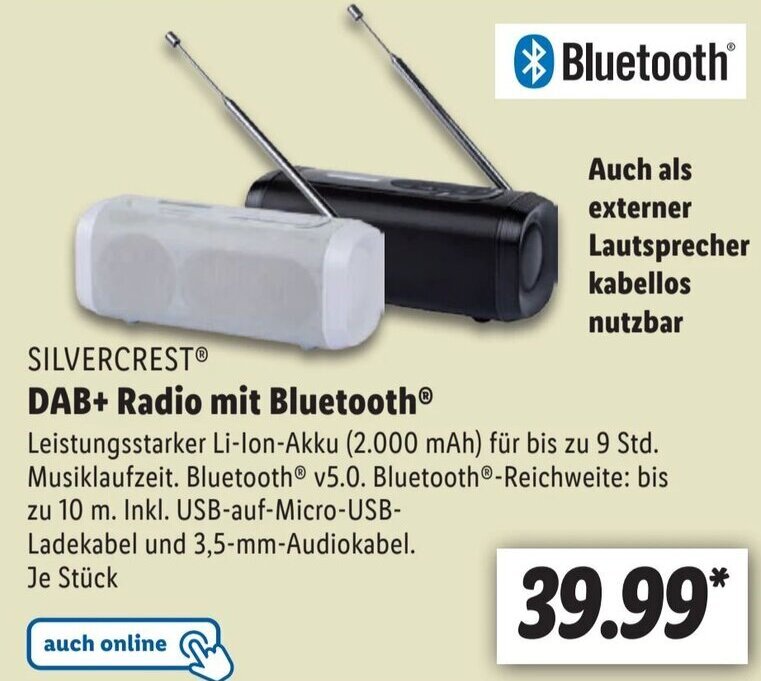 Silvercrest DAB+Radio mit Bluetooth Angebot bei Lidl