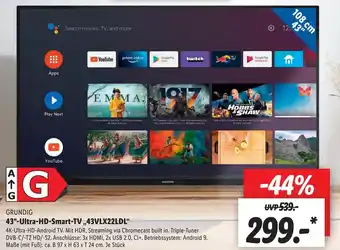 Lidl Grundig 43" Ultra HD Smart TV ,,43VLX22LDL" Angebot