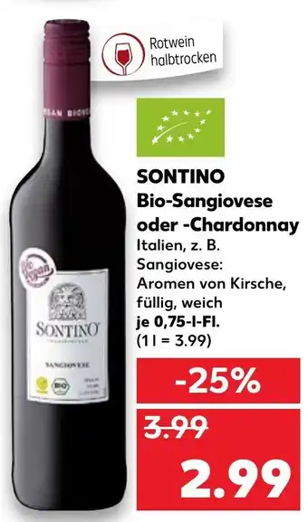 Kaufland Sontino Bio Sangiovese oder Chardonnay 0,75 L Angebot