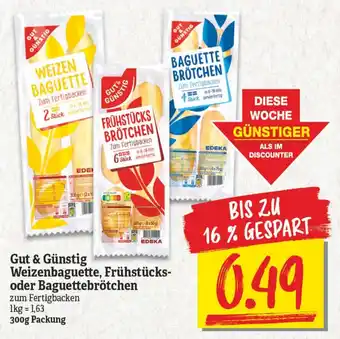 NP Discount Gut & Günstig Weizenbaguette, Frühstücks oder Baguettebrötchen 300g Packung Angebot