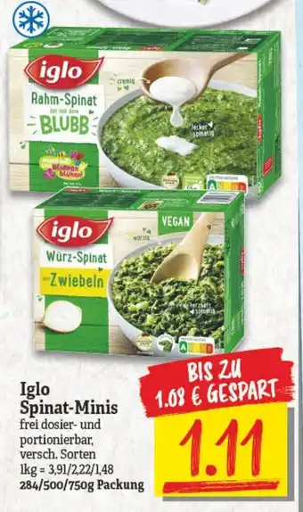 NP Discount Iglo Spinat Minis 284/500/750g Packung Angebot