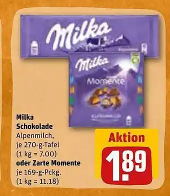 REWE Milka Schokolade Oder Zarte Momente Angebot