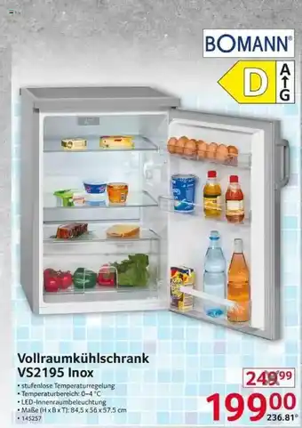 Selgros Vollraum Kühlschrank Vs2195 Inox Bomann Angebot