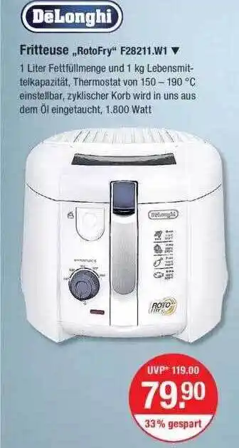 V Markt Delonghi Fritteuse „rotofry“ F28211.w1 Angebot