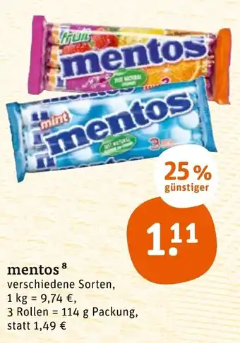 tegut mentos 8 3 rollen 114 g Packung Angebot