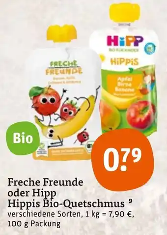 tegut Freche Freunde oder hipp Hippis Bio-Quetschmuss 100 g Packung Angebot