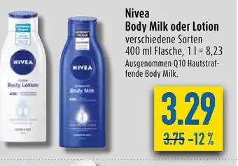 diska Nivea Body Milk oder Lotion 400 ml Flasche Angebot