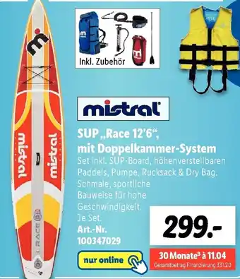 Lidl mistral SUP ,,Race 12'6" mit Doppelkammer System Angebot