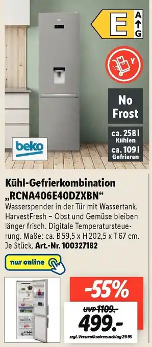 Lidl beko Kühl-Gefrierkombination ,,RCNA406E40DZXBN" Angebot