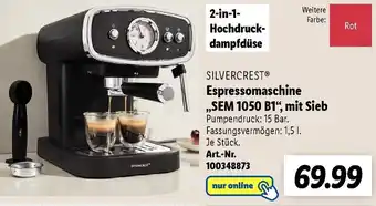 Lidl Silvercrest Espressomaschine ,,SEM 1050 B1",mit Sieb Angebot