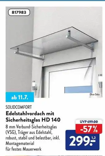 Aldi Süd Solidcomfort Edelstahlvordach Mit Sicherheitsglas Hd 140 Angebot