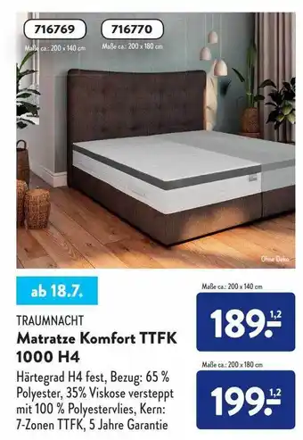 Aldi Süd Traumnacht Matratze Komfort Ttfk 1000 H4 Angebot