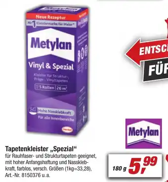 toom Baumarkt Metylan Tapetenkleister ,,Spezial" 180 g Angebot